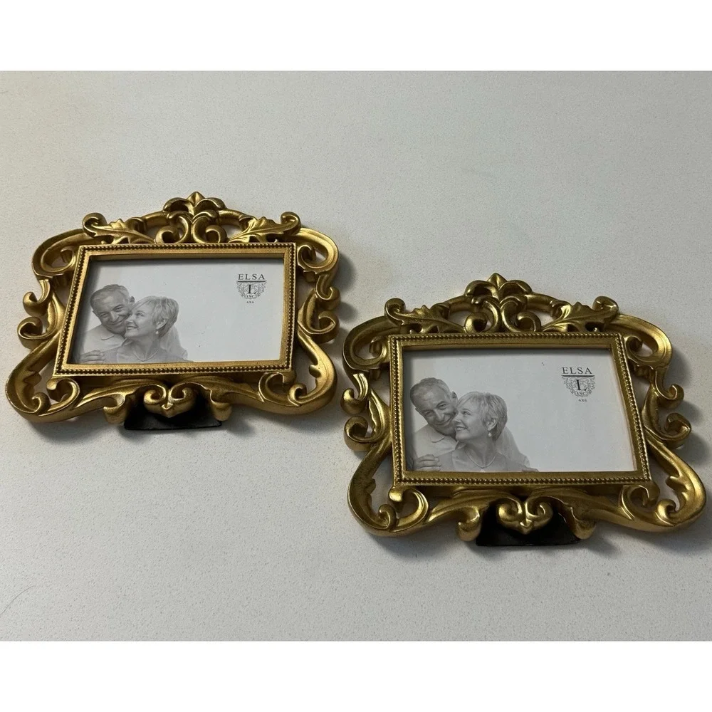 Vintage Elsa L Gold Frame Baroque Resin 4x6‎ Set Of 2